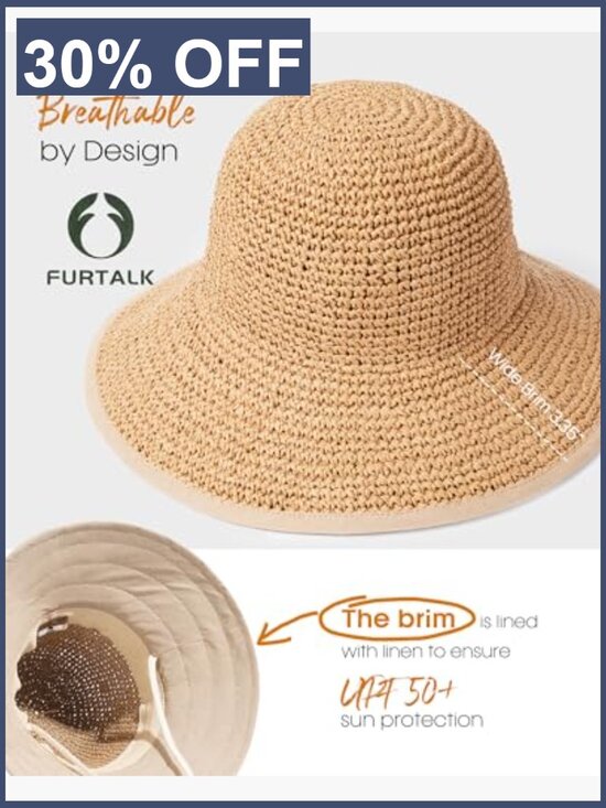 Women\'s UPF 50 Wide Brim Straw Sun Hat Packable main image 5